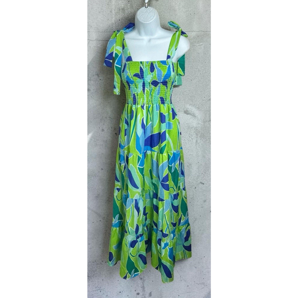 Colorful Print Maxi Sun Dress Sz Medium Smocked Tiered Sleeveless Summer Flowy - Picture 5 of 9
